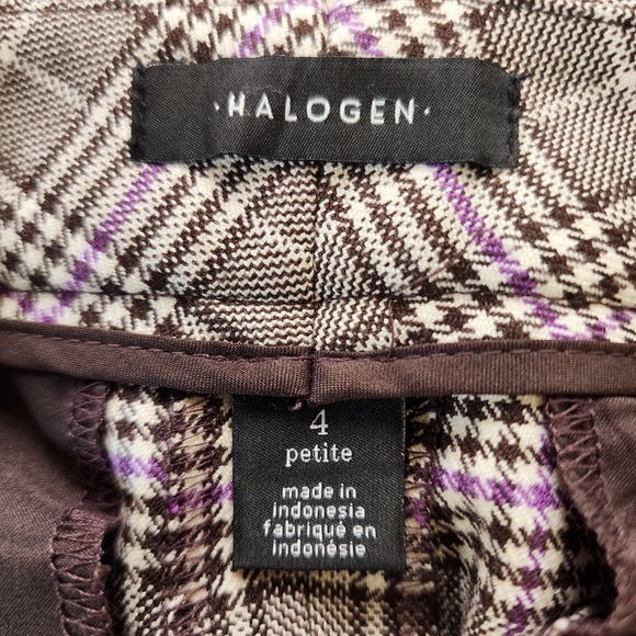 Halogen Plaid Wide Leg Crop Pants Brown Purple Stretch Size 4P Workwear - Picture 8 of 12